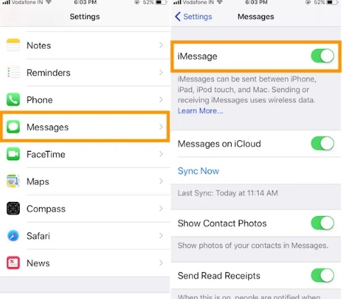 disable and enable imessage