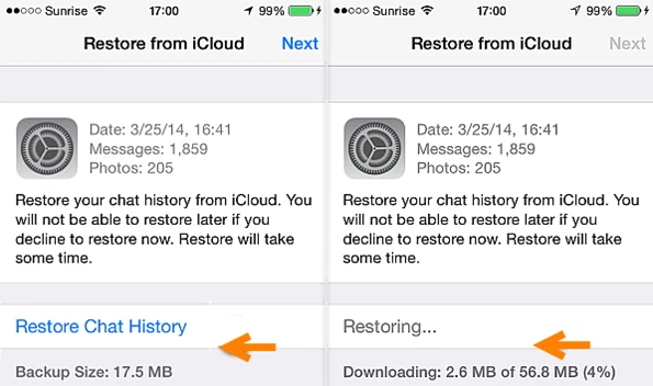 restore whatsapp chat history
