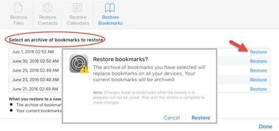 restore safari history from icloud