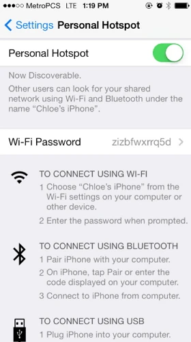 switch personal hotspot mode