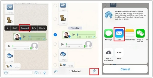 save whatsapp audios via email