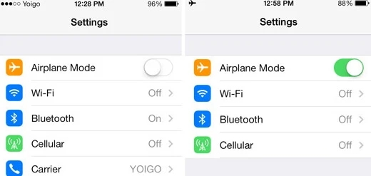 turn on airplane mode