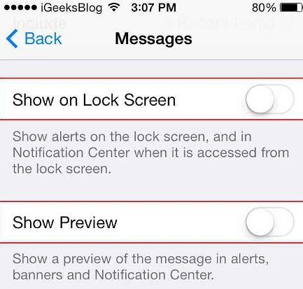 turn on show on lock screen