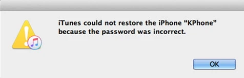 iTunes could not restore the iPhone because the password was incorrect