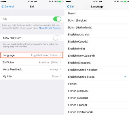 change siri language