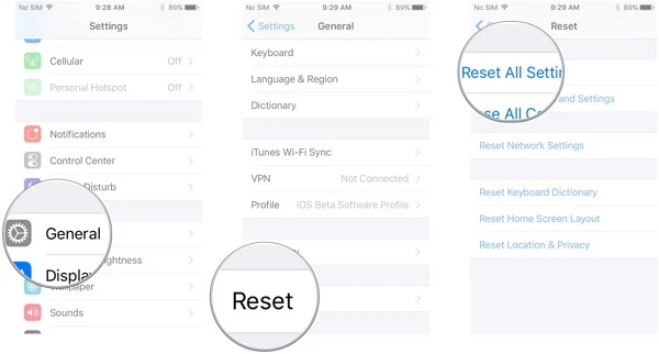 reset all settings on iphone