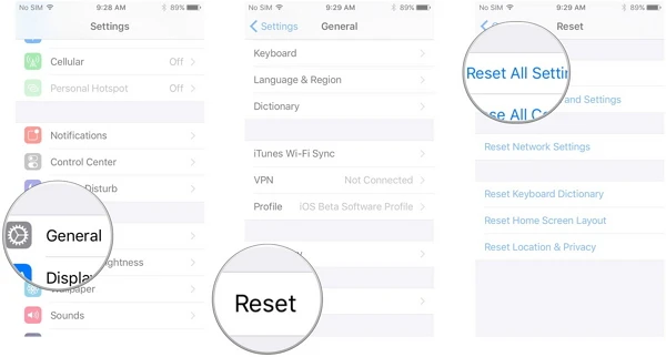 reset all settings iphone