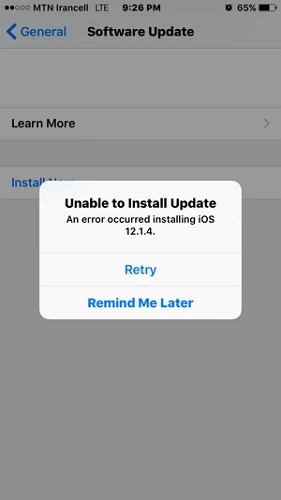 an error occured installing iOS 13