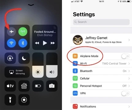 turn off and turn on airplane mode