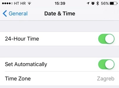 reset iphone date and time