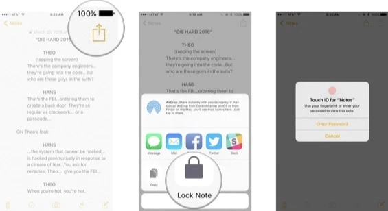 how to lock notes on iphone