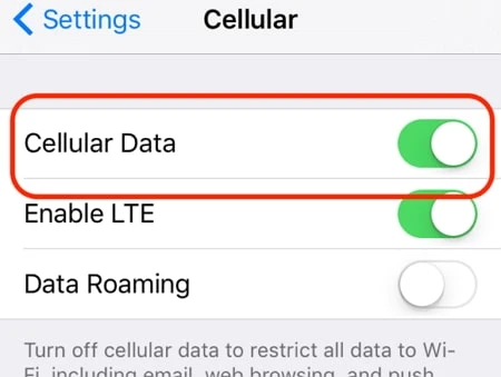 cellular data not working