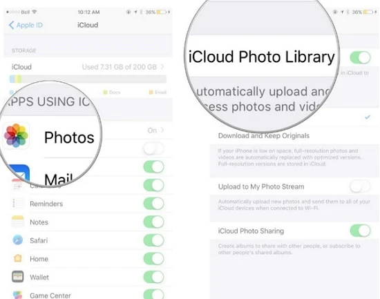 enable icloud photo library