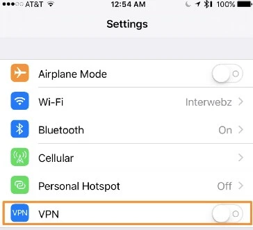 disabled vpn from iphone setting