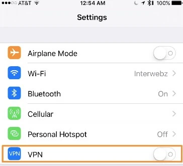 VPN dezactivat de la setarea iphone