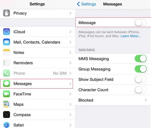 enable and disable imessage