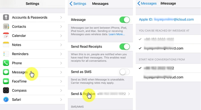 send receive settings on iphone 