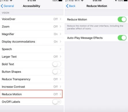 disable reduce motion on iphone