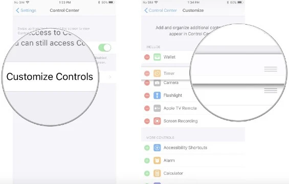 control center customize controls iphone