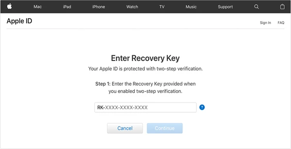 Enter Recovery Key
