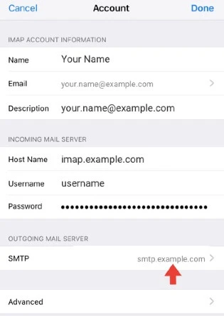 smtp server setup iphone