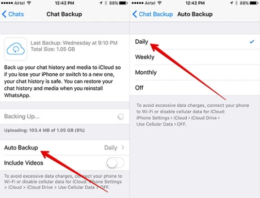 switch whatsapp auto backup to daily