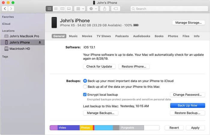 backup iphone with finder