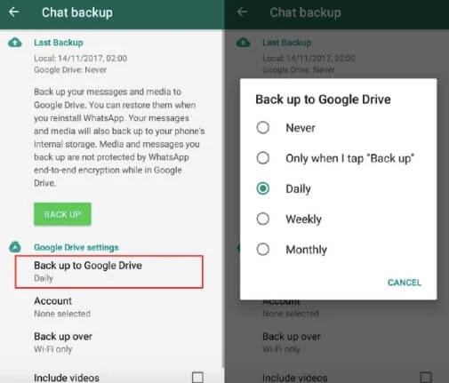 backup whatsapp to google drive