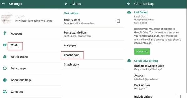 backup whatsapp chat via google drive