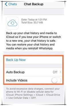 backup whatsapp via icloud