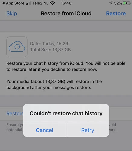 iphone whatsapp couldn’t restore chat history