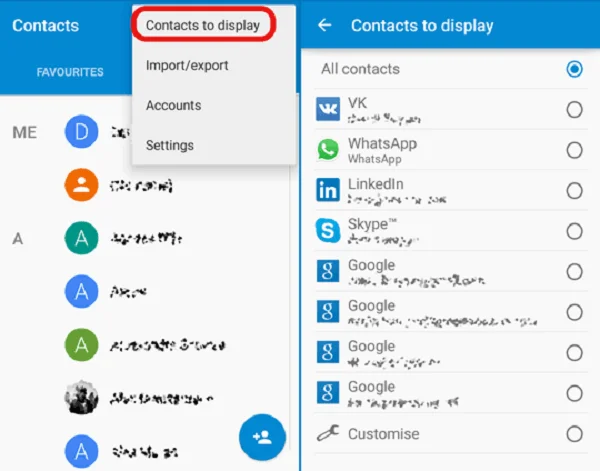 display all contacts android