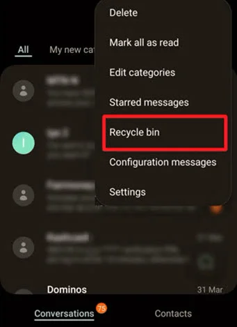 samsung phone message recycle bin