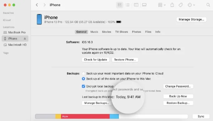 backup iphone via finder