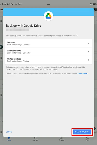 backup iphone with google drive