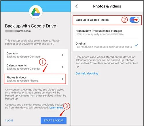 backup photos and videos to google photos