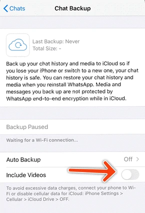 exclude videos on whatsapp backup