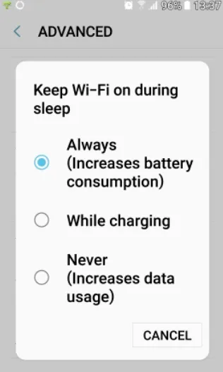 keep wifi on during sleep