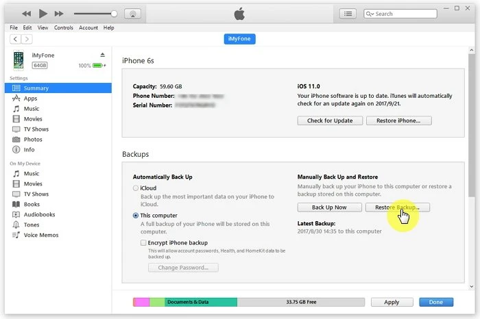 restore from itunes backup