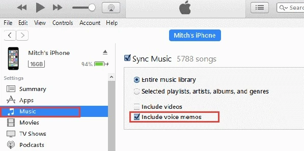 sync itunes voice memos