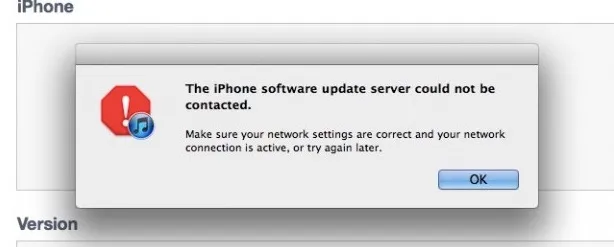 the iphone software update server could not be contacted