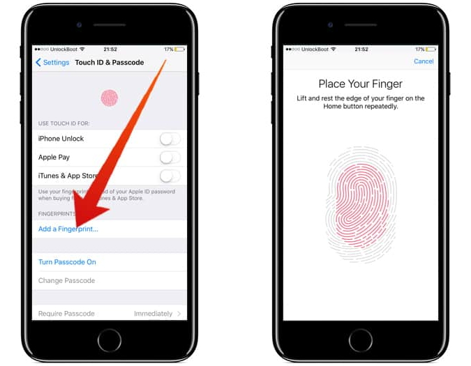 activate touch id from settings