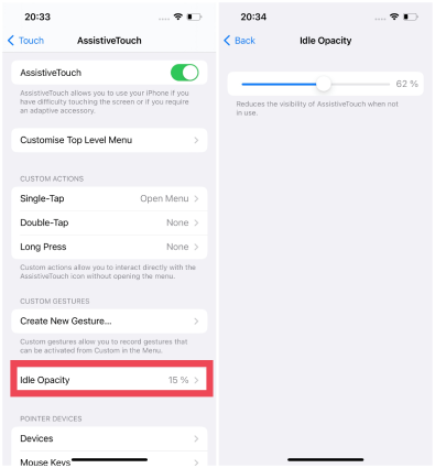 adjust assistive touch idle capacity