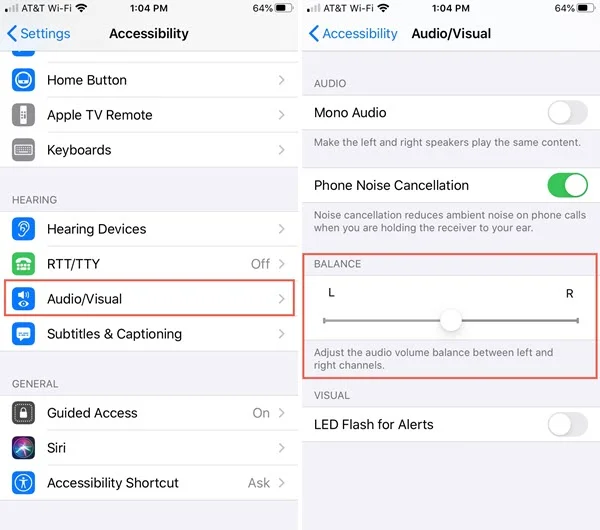 adjust earbud balance settings iphone