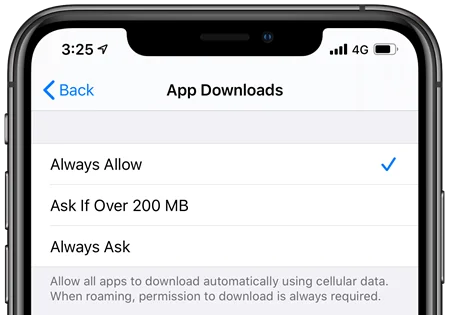 app store cellular download limit