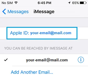 apple id on imessage iphone