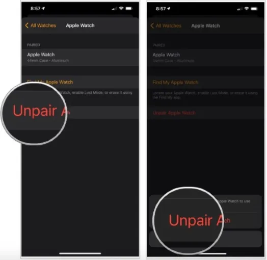 unpair apple watch