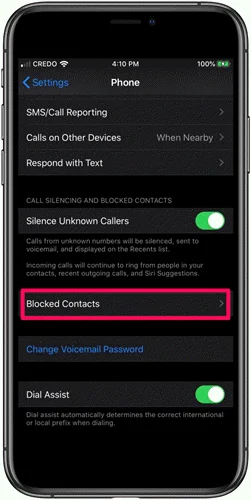 blocked phone number iphone