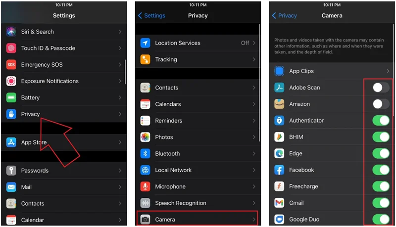check iphone camera privacy settings