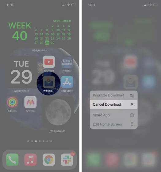 cancel app download on iphone
